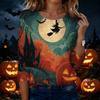 Women's Casual Halloween Print Round Neck Three Quarter Sleeve T Shirt Top Lightweight Comfortable Fit Seasonal Design