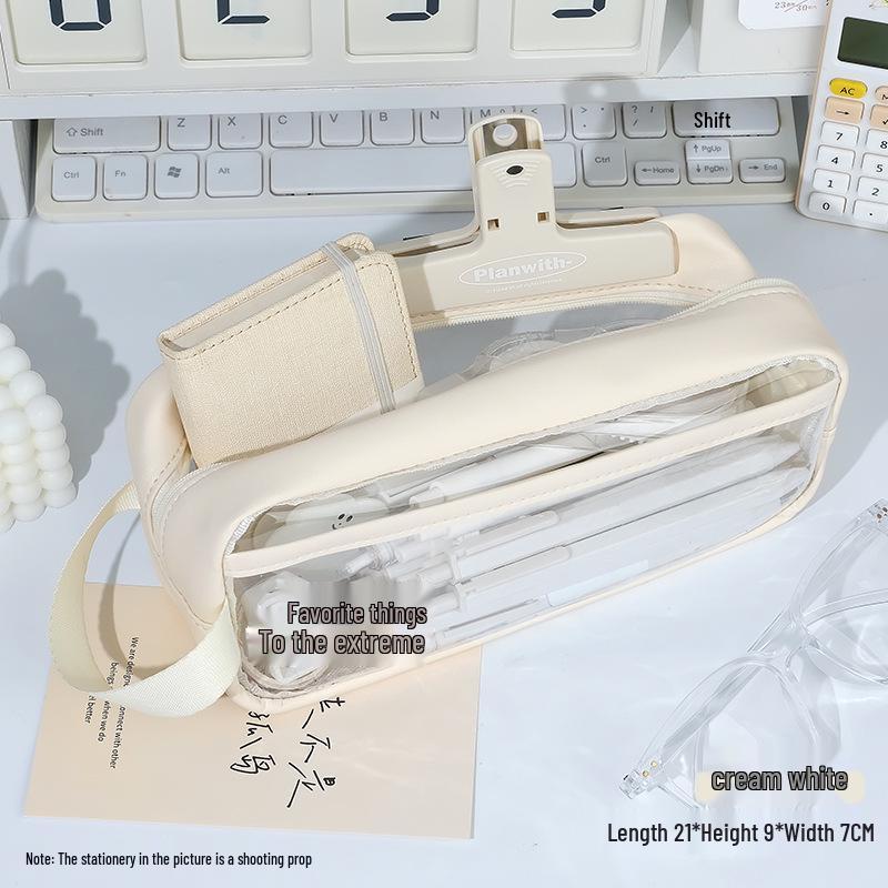 Transparent Waterproof Large Capacity Stationery Bag - Milk Salt Style Portable Pencil Case
