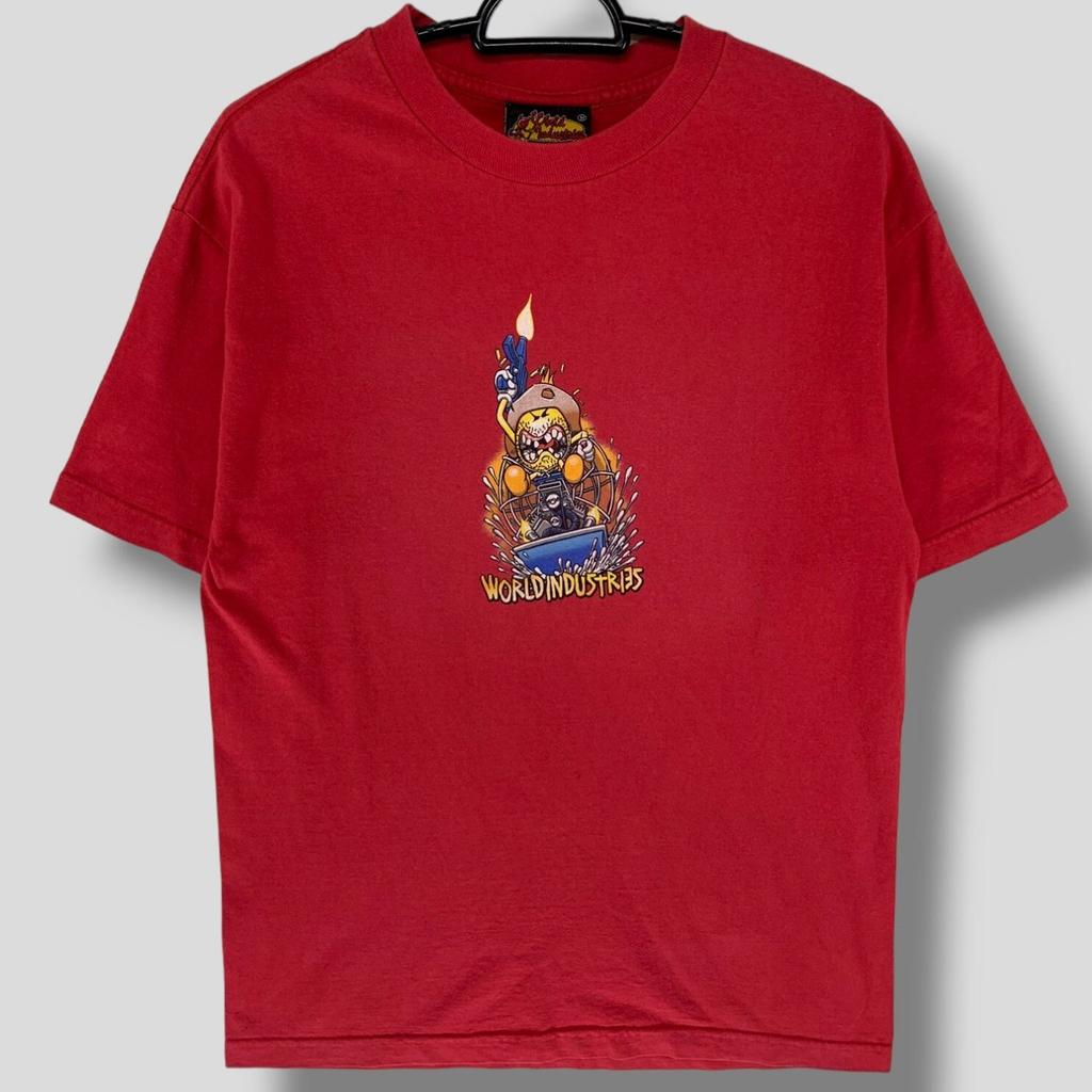 Vintage 90s World industries flameboy T-Shirt athletic streetwear skateboarding casual outfits grunge punk skateboard tee red Medium