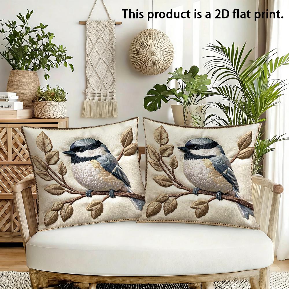 2pcs Rustic Chickadee Bird Throw Pillow Covers 18x18 Inch Farmhouse Square Cushion Cases for Sofa Bedroom Living Room Decor