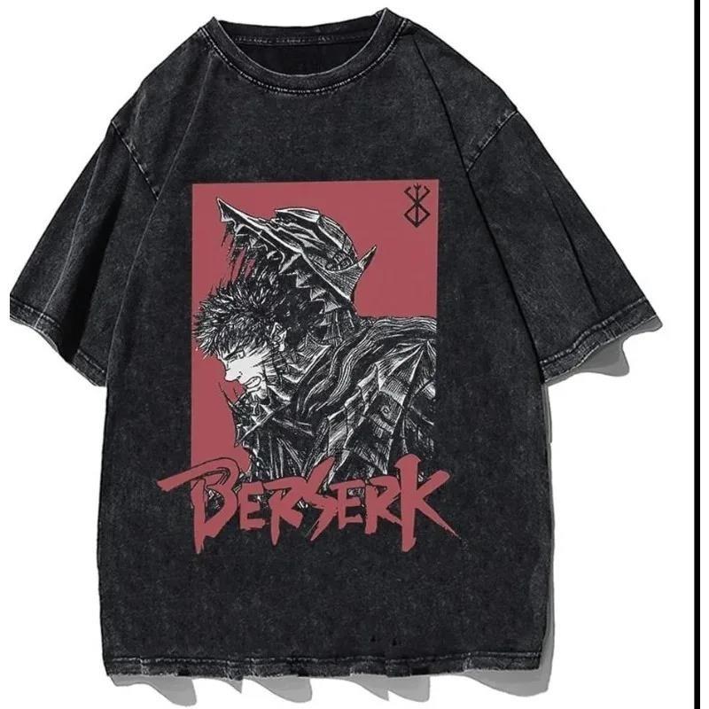 Berserk Anime Clothing Guts Graphic Print Tee Men Women Short Sleeve Tshirts Harajuku Male Washed Cotton Vintage Manga Tshirt