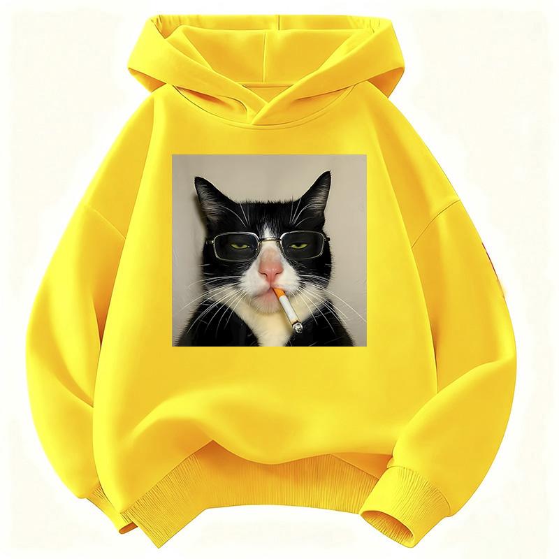 Autumn Spring Fashion Retro Vintage Smoking Cat Children's Sweatshirt Cute Harajuku Hoody for Boys Girls Casual Hoodies