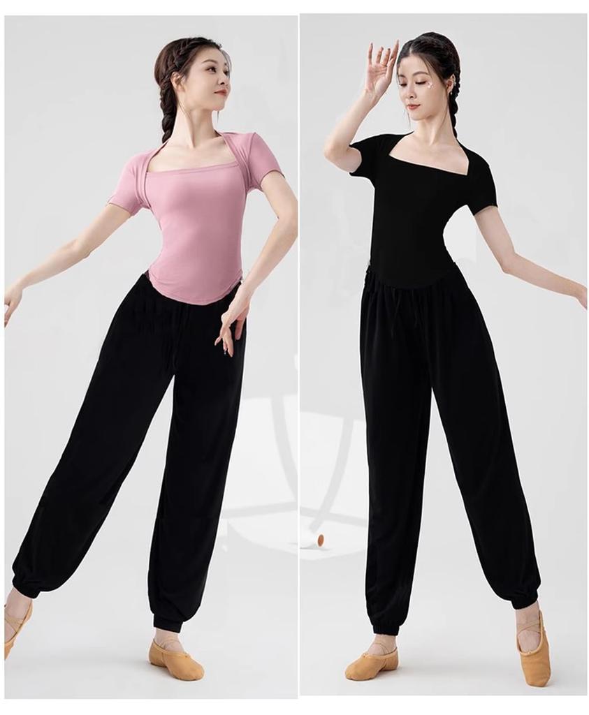 Yuoku Ballet Short Square Solid Practice Jazz Elegant Dance Costume B01 Green Women's T-Shirt, Sleeves, 3/4 Sleeves, Neck, Color, Wear, Dance, Yoga,