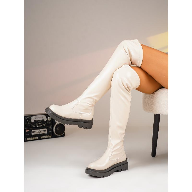 Thick-soled Slimming Over The Knee Boots 2025 Winter New Plus-size Round Toe Muffin Skinny Boots for Women