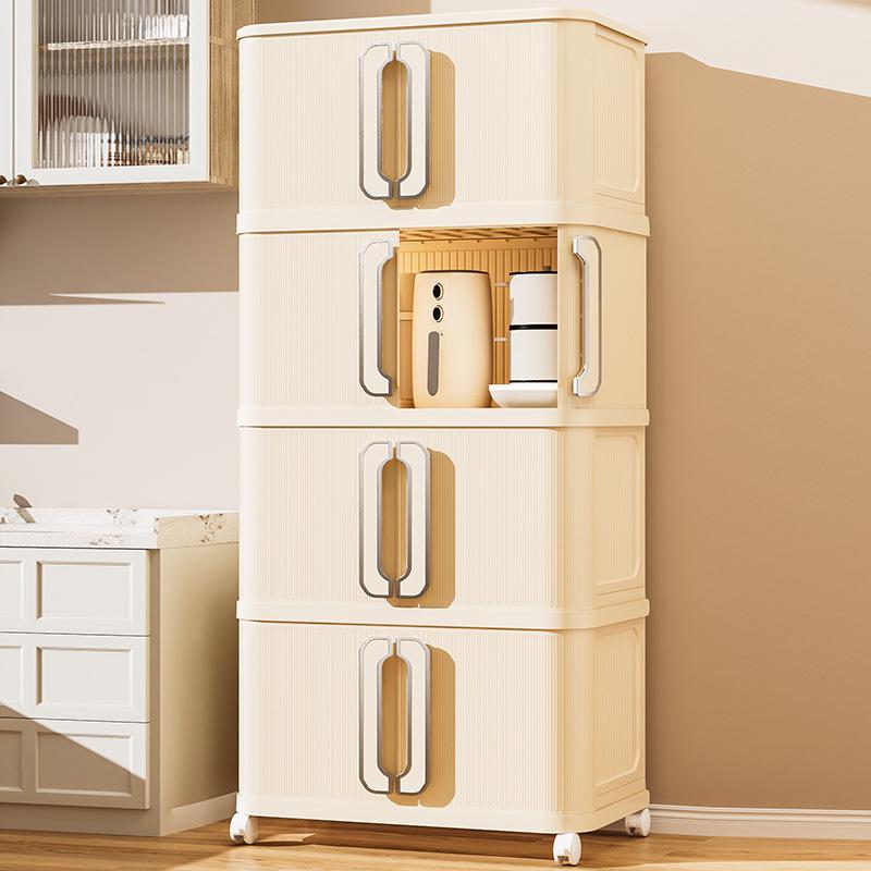 Foldable Sliding Door Cabinet with Wheels - Multi-layer Organizer for Baby Wardrobe or Snack Storage