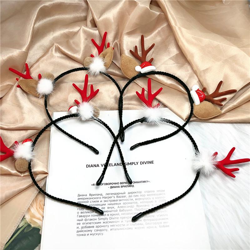 Japanese & Korean New Year Hair Accessories: Cute Plush Antler Christmas Headband for Girls