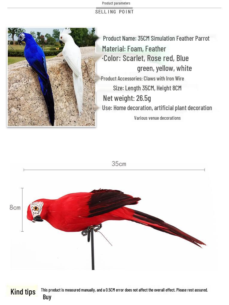 Grüner Ara Feder Simulationsvogel für Gartendekor, 25CM & 35CM