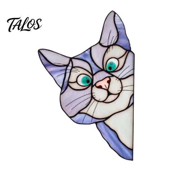 Waterproof Cat Car Decal Stained Glass Window Cling, Vintage Colorful Kitty Decal, Removable Static Artistic Decoration Sticker for Door Wall