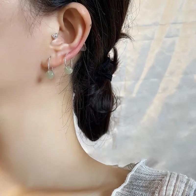 PANJBJ 925 Sterling Silver Rose Hotan Jade Earring for Women Girl Ethnic Style Versatile Temperament Jewelry Gift Dropshipping
