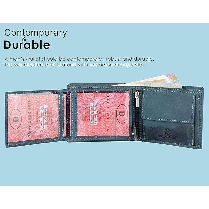 Синий кожаный кошелек для мужчин. 9 отделений для карт. 2 отделения для денег и секретных — фото 4