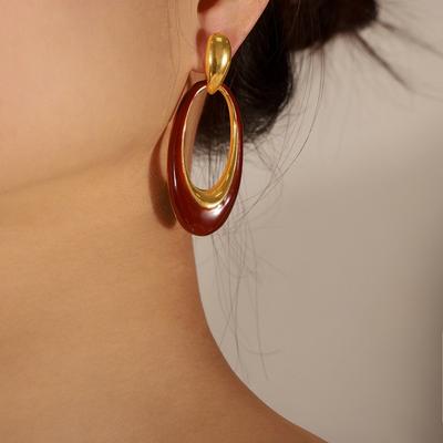 Vintag European and American Style Oval Hollow Pendant Earrings for Women Exaggerated French Charm Jewelry Gift