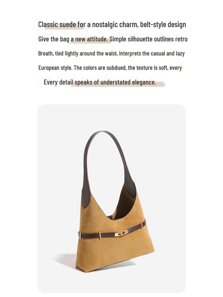 Vintage Suede Hobo Shoulder Bag - Large Capacity, Simple Design for Women