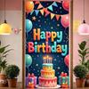 Colorful Happy Birthday Party Door Cover Banners Sign Decorations Birthday Backdrop Background with Cake Balloon Gift for Bday Party Decor Supplies