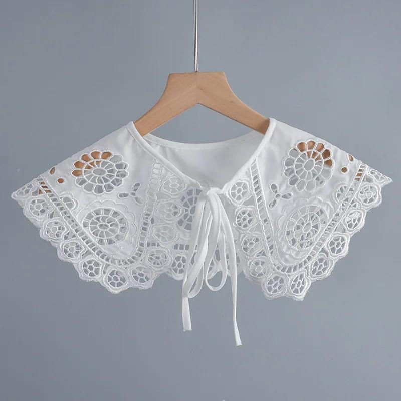 

Новый поддельный воротник для женщин, съемный воротник, шаль, накидка, белые отвороты, банты, поддельный воротник, шарф, вышитая короткая шаль, накидка