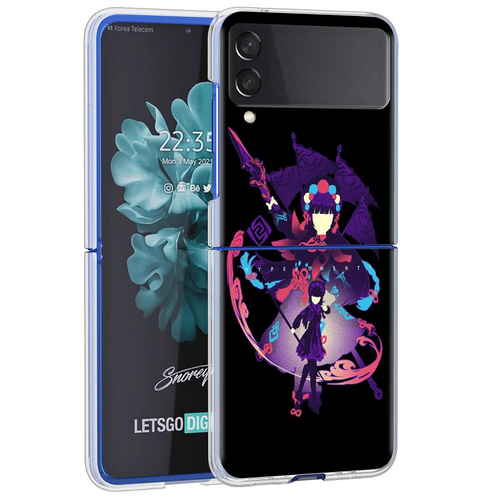 Anime Genshin Impact Case For Samsung Galaxy Z Flip 4 5G Transparent Hard Cell Phone Cover ZFlip Clear PC Luxury Shell Coque