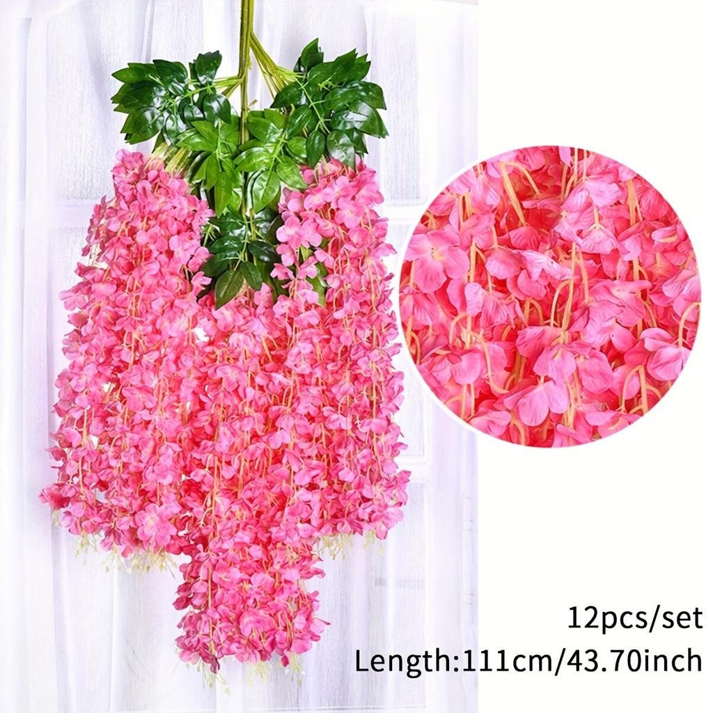 12pcs-Wisteria Home Decoration, Artificial Flower Vine Belt, Shopping Mall, Wedding Decoration, Arched Vine Atmosphere Layout