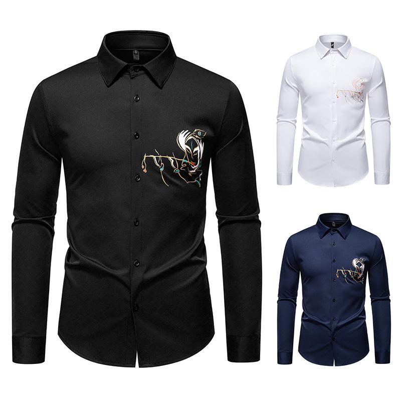 Autumn Men'S Loose Long-Sleeved Shirt European Size Men'S Printed Casual Long-Sleeved Shirt