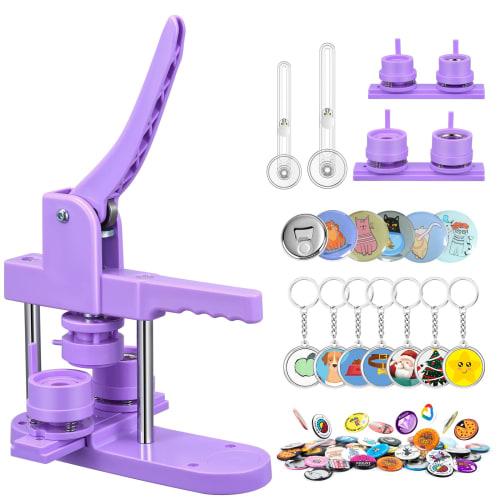 TINGHAIYAN Badge Machine with 32mm and 58mm Bases, 200 Badge Materials Included, Interchangeable Bases, DIY Badge Making Machine, Includes 10 Bottle O