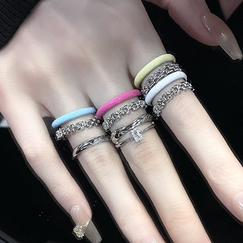 Cold Wind, Niche Design, Enamel Chain, Zircon, French Personality, Advanced Sense, Open Ring, Female