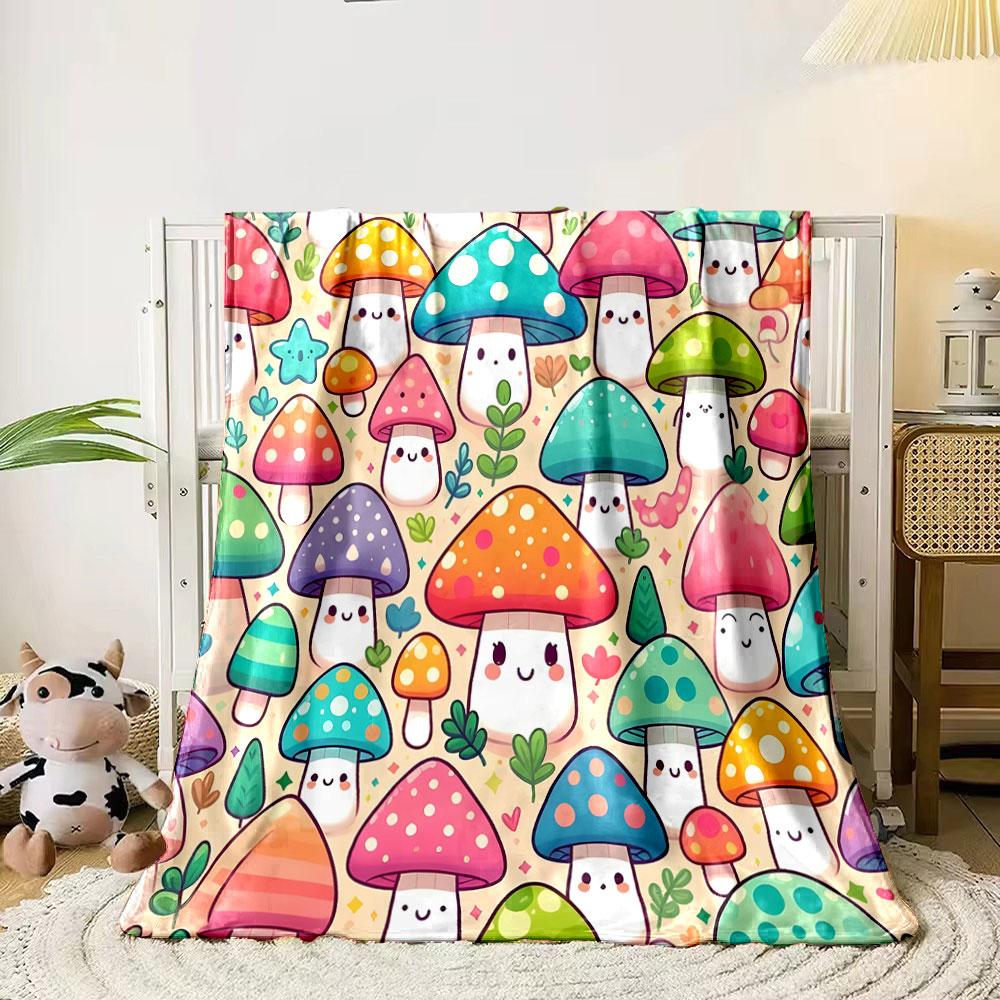 Cute Cartoon Mushrooms Delight print blanket soft and cozy perfect for the living room bed sofa or a nap,gift