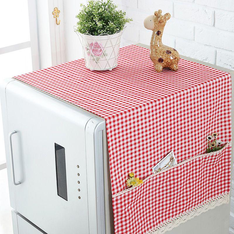 

Minimalist Cotton and Linen Plaid Single-Opening Roller Dustcloth Art Small red grid Washing machine dust cover 55*130cm