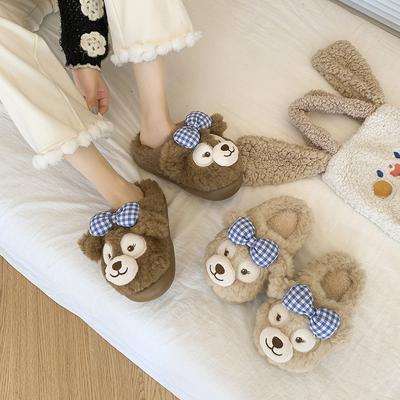 Cute Duffy Bear Cotton Slippers Women's 2025 Winter Wear Non-slip Home Indoor Thick-bottomed Velvet Thermal Cotton Slippers