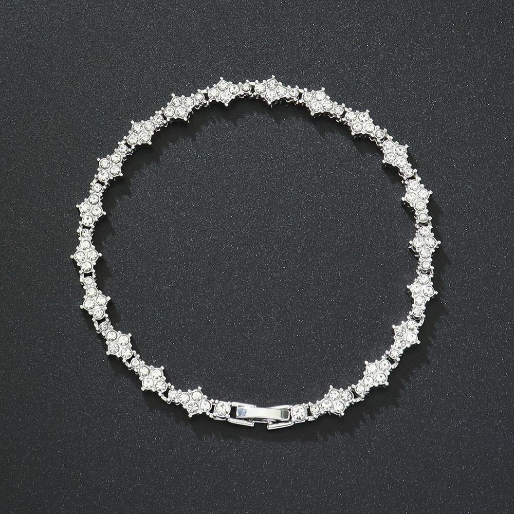 Personality Luxury Shining Brightly Gold Color Full of Rhinestone Geometric Cross Rhombus Tennis Bracelets for Women Men Jewelry