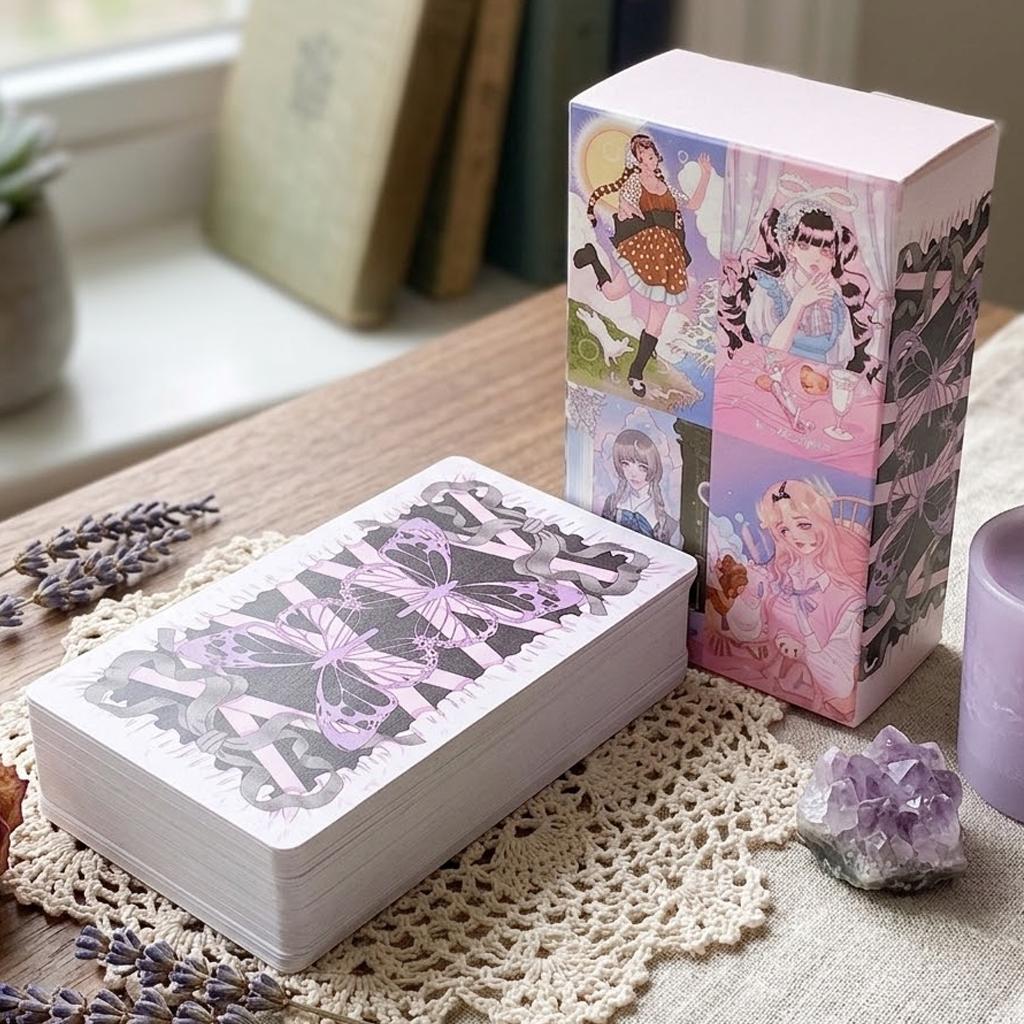 Kawaii Anime Tarot Deck 10.5*6cm - 78 Cards Coquette Aesthetic Pink Pastel Manga Tarot Cards - "HORANG NAVI" Double-embossed