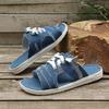 Summer New Large-sized Denim Fabric Lace-up Slip-on Sandals for Women - Round Toe Flat Casual Sandals