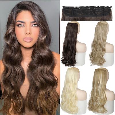 Kadınlar Uzun Dalgalı Saç Uzantıları Sentetik Elyaf 5 Klip Saç Uzatma Siyah Kahverengi Sarışın Renk Dalgalı Saç Uzantıları