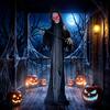 183cm Life Size Animated Grim Reaper Halloween Decoration, Scary Halloween Animatronics Decor with Sound Touch Activated