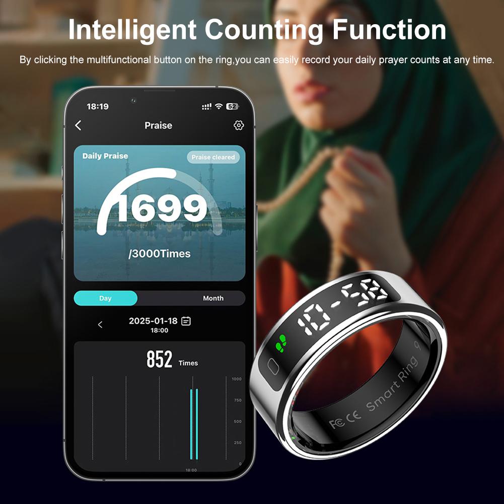 R11 Smart Ring with Display Screen and Touch Heart Rate Blood Oxygen Monitor Ring 5 ATM Waterproof Smartring for Android & iOS