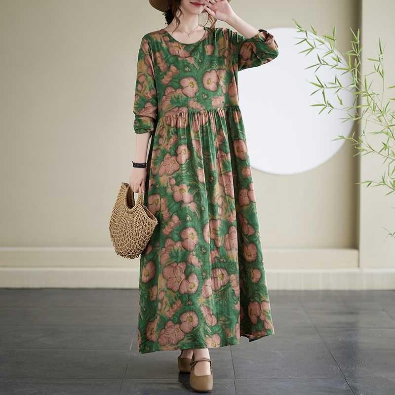 Travel Round Neck Vintage Long Skirt Flesh Covering Dresses