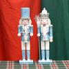 Sky Blue Glitter Wooden Nutcracker King - 30CM Lotus Wood Cartoon Christmas Decoration Gift