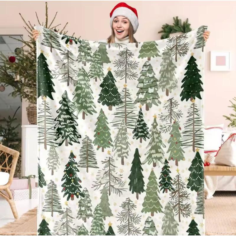 Christmas Tree Blanket Watercolor Green Forest Soft Blanket Suitable for Winter Home Chair Sofa Bed Gift for Family and Friends