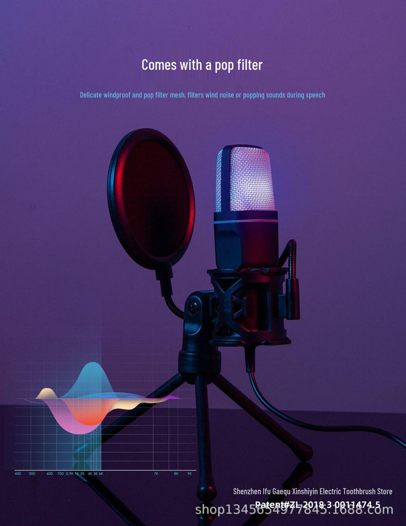 SF-666R RGB USB Condenser Microphone with Shock Mount for Gaming