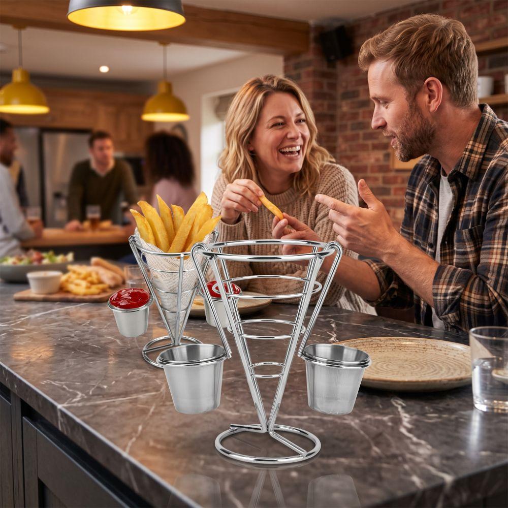 Sliver French Fry Cone Holder with Sauce Cup Fries Baskets Fries Display Stand  Serving Snacks
