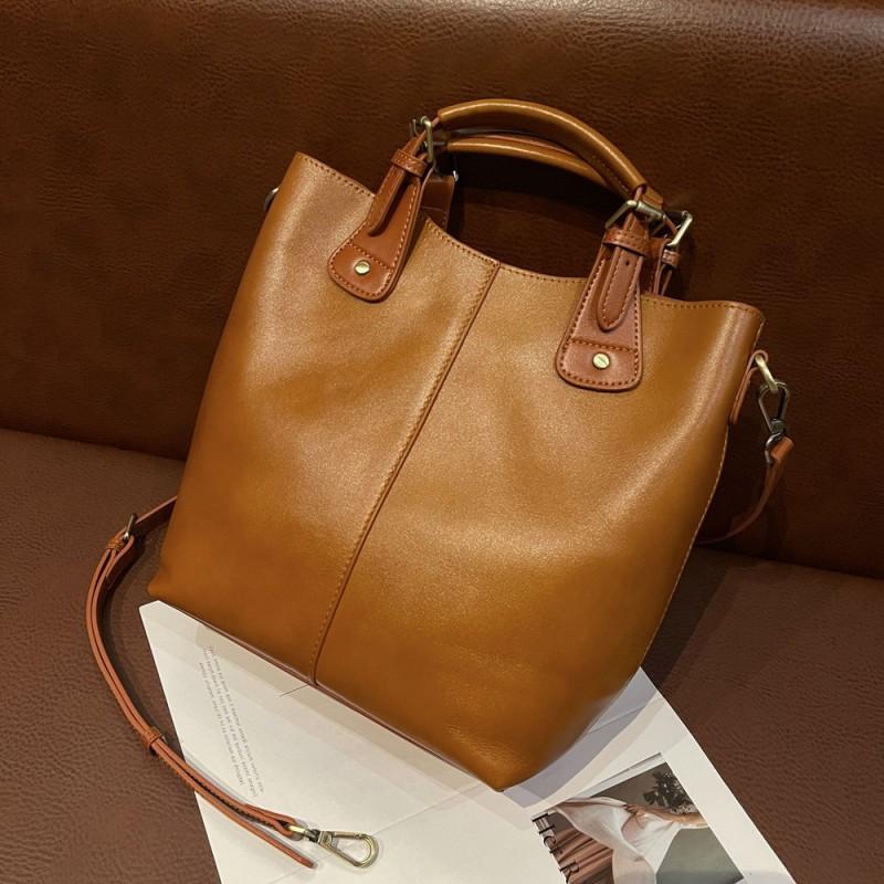 Factory Top Layer Cowhide Large Capacity Tote Bag Genuine Leather Women's Versatile Vegetable Tanned Handbag Crossbody