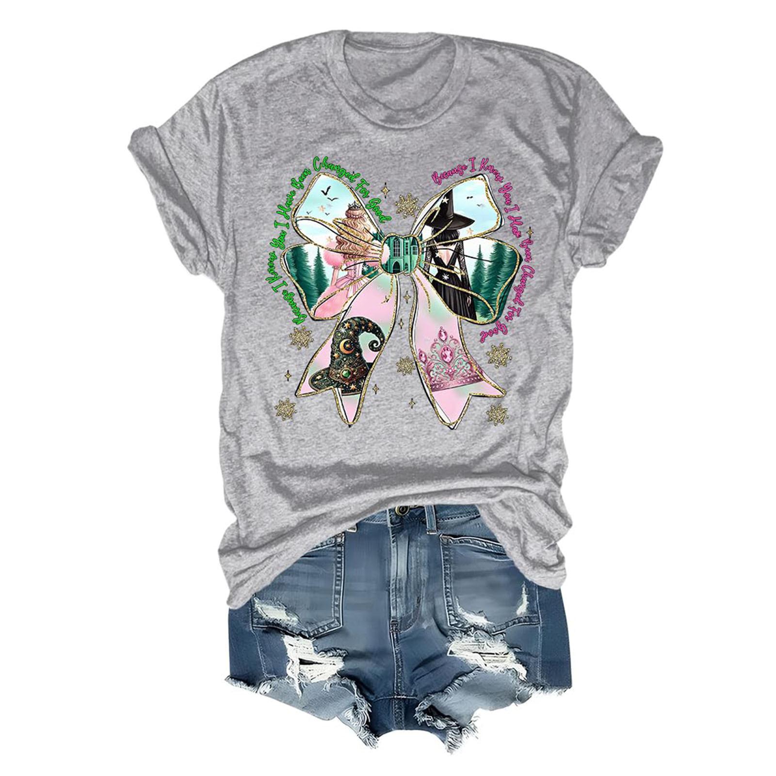 

Женская модная повседневная футболка с коротким рукавом и круглым вырезом с принтом ведьмы S