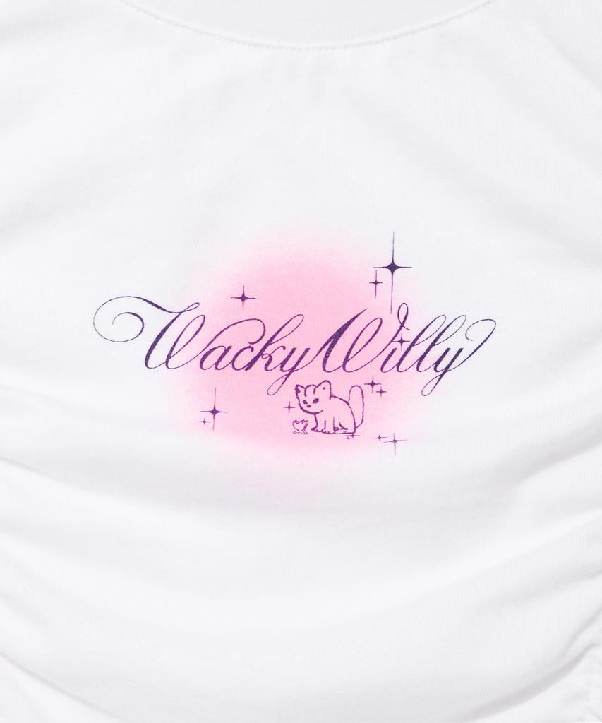 WACKY WILLY Shining Leo Shirred Crop Short Sleeve T-Shirt White
