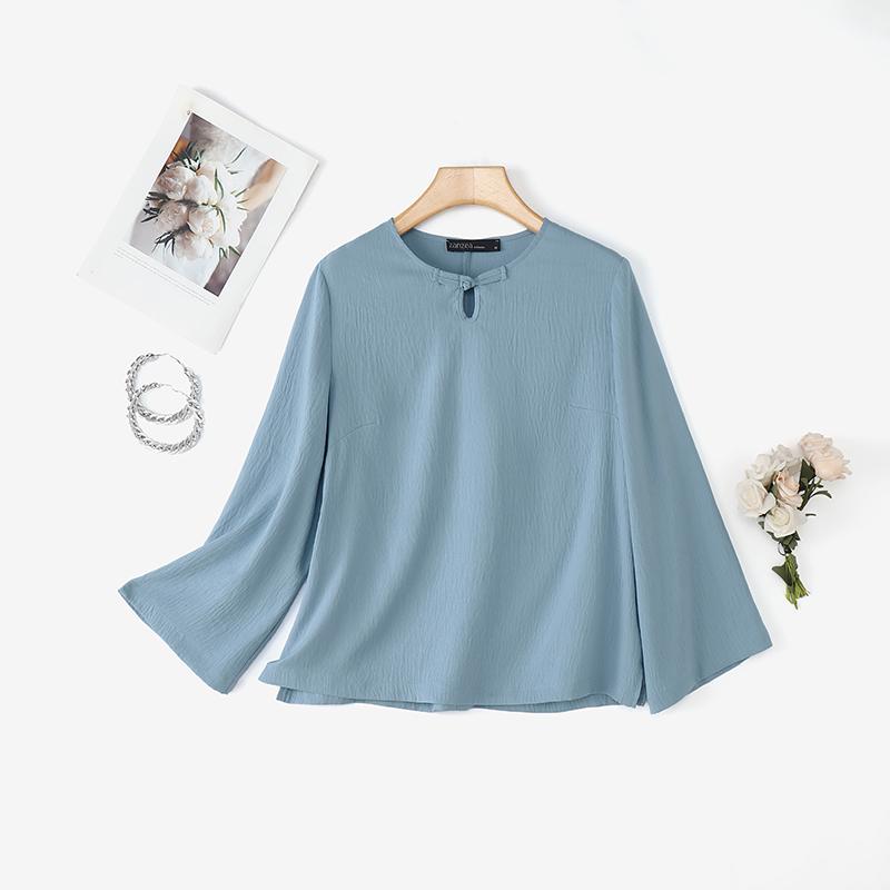 ZANZEA Bluză lejeră cu mâneci 3/4, de culoare uni, cu gât rotund