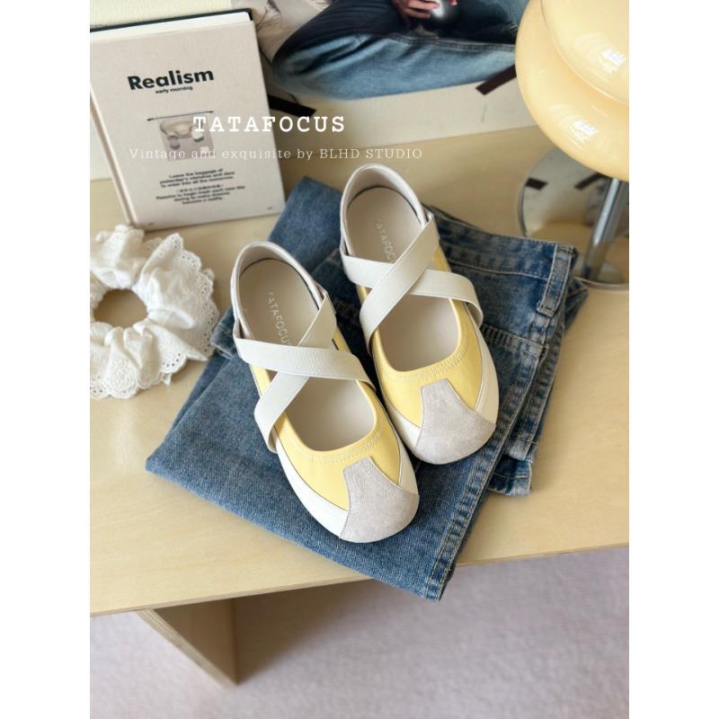 Leather cross belt shallow mouth ballet single shoes women's spring and summer new hollow low heel casual shoes Mary Jane shoes