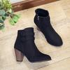 Stivaletti Corti in Pelle Scamosciata Europei e Americani con Tacco Chunky e Punta Acuta (Taglie 35-43)