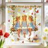 Fairy Window Sticker, Watercolor 4 Fairies Swing Window Cling, Colorful Flowers Butterflies Static Glass Decal for Kids Room Bedroom