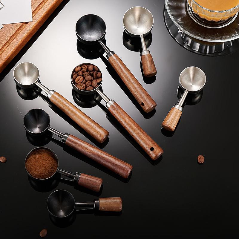 304 walnut handle coffee spoon long handle coffee powder measuring spoon baking short handle stainless steel coffee bean spoon