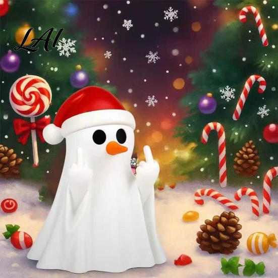 Spooky Holiday Photo Prop Christmas Ghost Pen Holder with Santa Hat Funny Desktop Organizer Desk Organizer Halloween Tabletop Statue Decor for Home