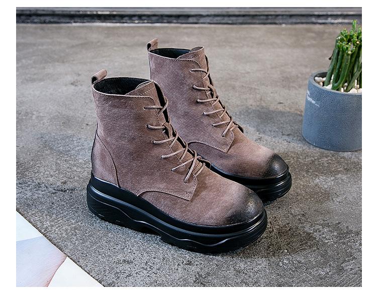 

Autumn and winter new velvet warm women s shoes frosted leather inner height increase Martin boots round head lace-up high-heeled polished boots 39