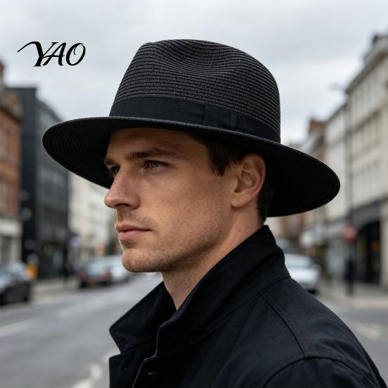 Boho Style Summer Hat Men Paper Straw Sun Hat, Breathable Wide Brim UV Protection Beach Foldable for Outdoor Vacation Travel