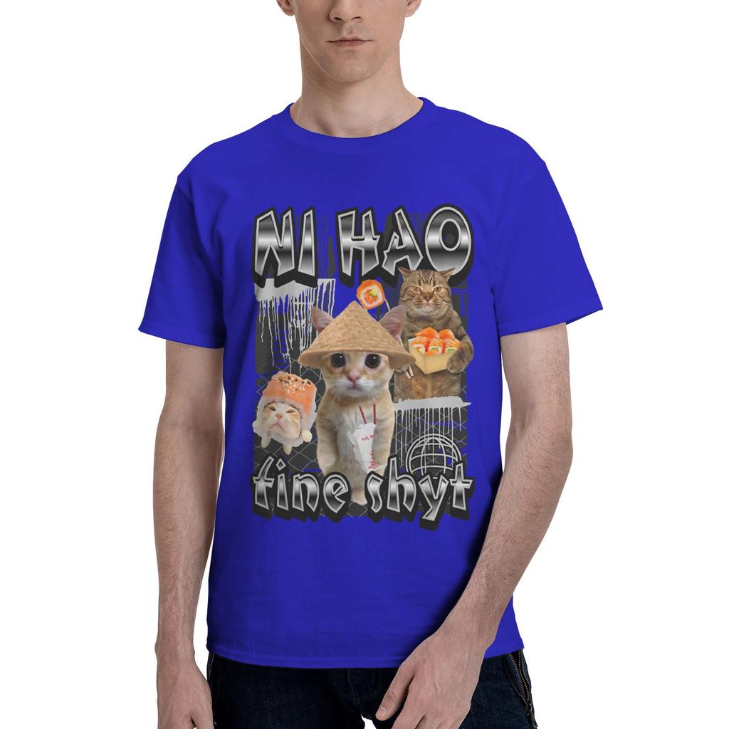 Ni Hao Fine Shyt Funny Brainrot Meme (2) Men's T Shirts  Vintage Tees Short Sleeve Crew Neck T-Shirt Pure Cotton Printed Tops
