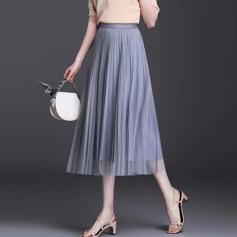 

Женские элегантные плиссированные юбки корейская мода сетка дамы шикарная высокая талия юбка для вечеринок Faldas One Size серый